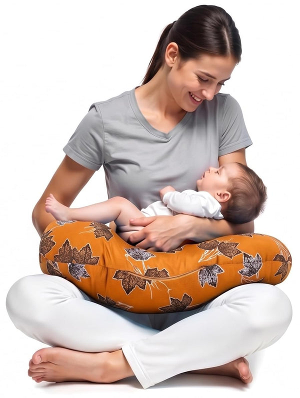 Pexmoon 2-in-1 Portable Baby Breastfeeding Pillow for Newborns (Floral-Orange)