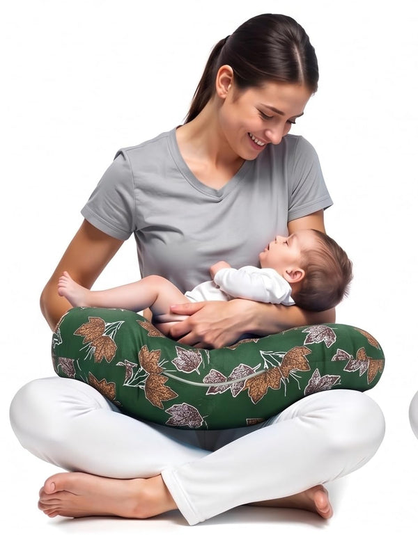 Pexmoon 2-in-1 Portable Baby Breastfeeding Pillow for Newborns (Floral-Green)