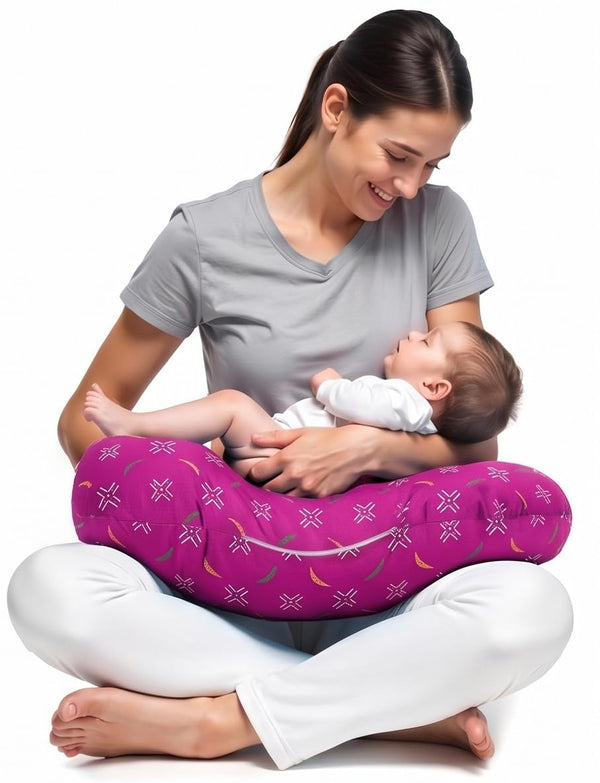 Pexmoon 2-in-1 Portable Baby Breastfeeding Pillow for Newborns (Printed-Wine)