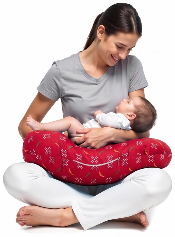 Pexmoon 2-in-1 Portable Baby Breastfeeding Pillow for Newborns (Printed-Maroon)