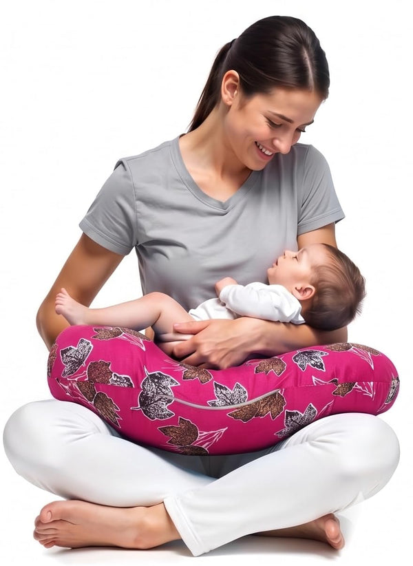 Pexmoon 2-in-1 Portable Baby Breastfeeding Pillow for Newborns (Floral-Pink)