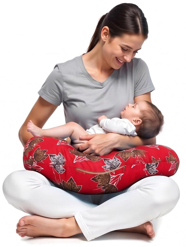 Pexmoon 2-in-1 Portable Baby Breastfeeding Pillow for Newborns (Floral-Red)