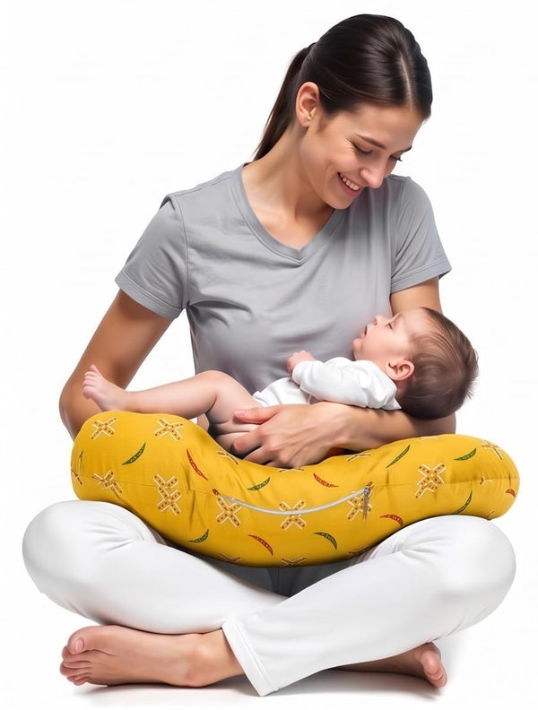 Pexmoon 2-in-1 Portable Baby Breastfeeding Pillow for Newborns (Printed-Yellow)