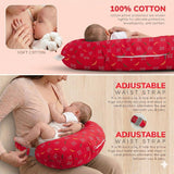 Pexmoon 2-in-1 Portable Baby Breastfeeding Pillow for Newborns (Printed-Red)