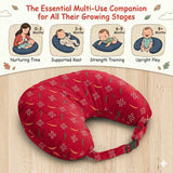 Pexmoon 2-in-1 Portable Baby Breastfeeding Pillow for Newborns (Printed-Red)