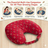 Pexmoon 2-in-1 Portable Baby Breastfeeding Pillow for Newborns (Printed-Maroon)